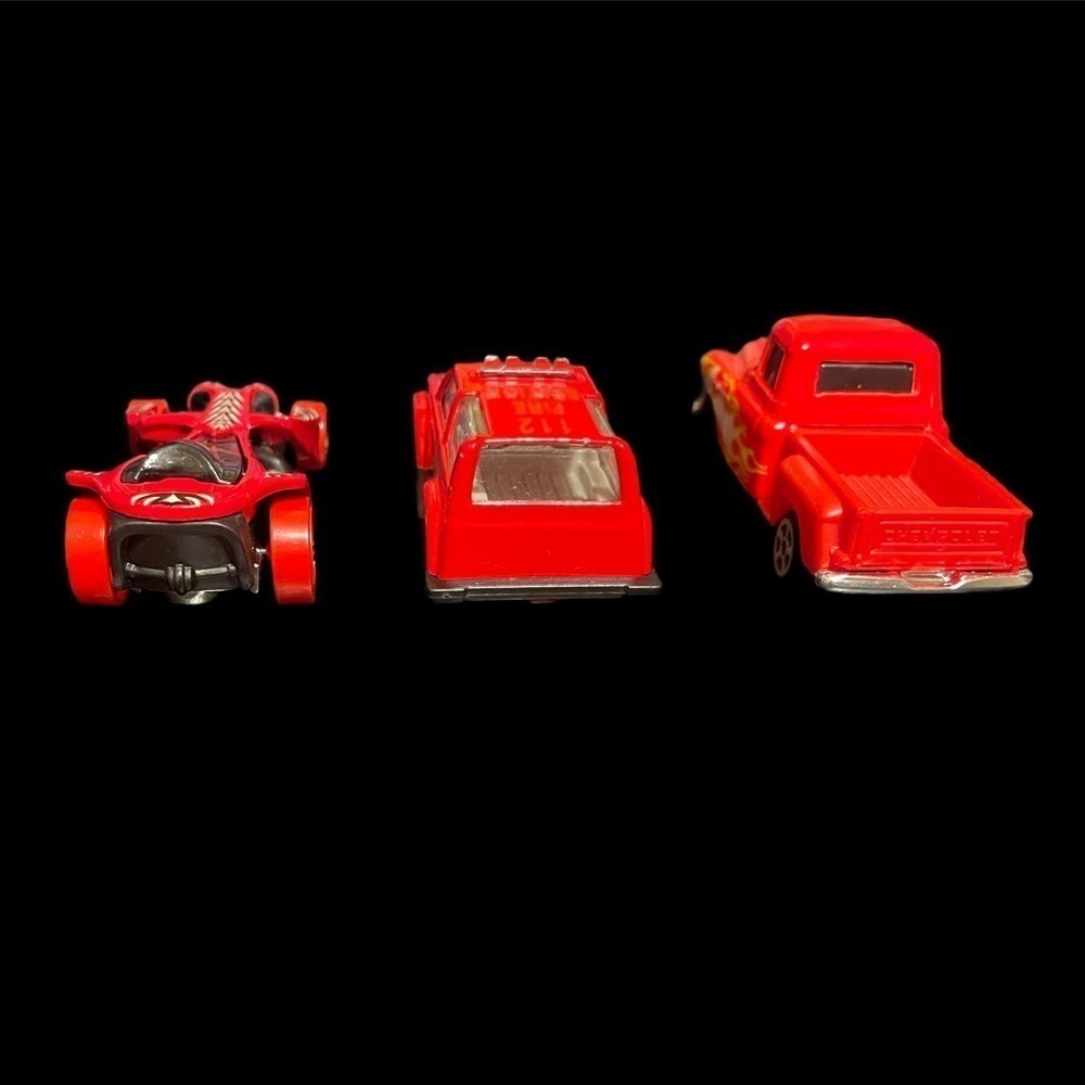 Hot wheels red set of 3 cars Chevy fire truck race car toy cars 1957 Chevrolet - Picture 4 of 15